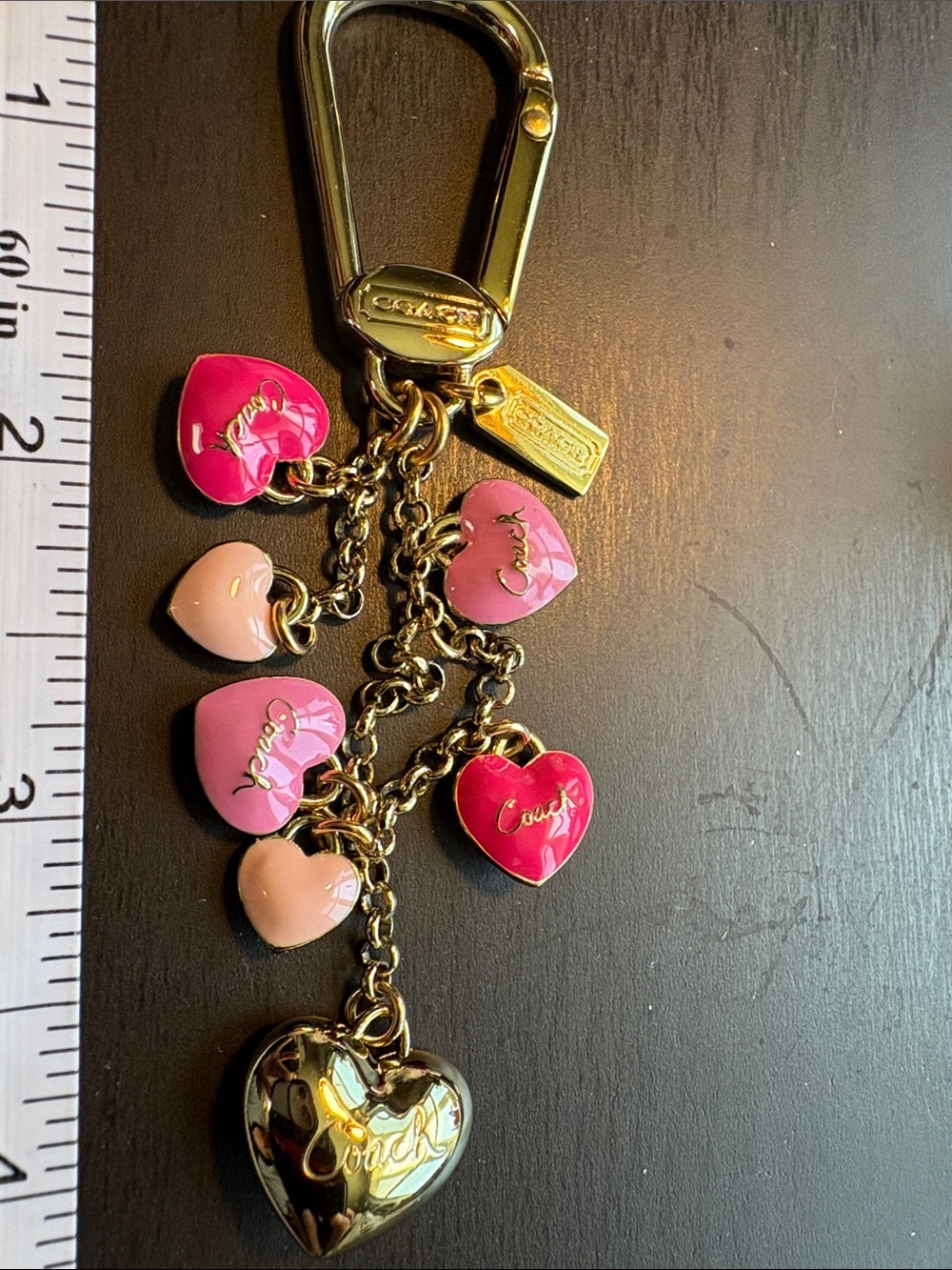 COACH Gold-Tone Keychain with Pink Heart Charms - Picture 5 of 5